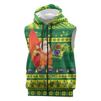 Cook Islands Christmas Sleeveless Zip Hoodie Surfing Santa Mere Kiritimiti LT14 Green - Polynesian Pride