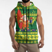 Cook Islands Christmas Sleeveless Zip Hoodie Surfing Santa Mere Kiritimiti LT14 - Polynesian Pride