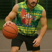 Cook Islands Christmas Sleeveless Zip Hoodie Surfing Santa Mere Kiritimiti LT14 - Polynesian Pride