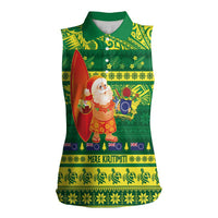Cook Islands Christmas Women Sleeveless Polo Shirt Surfing Santa Mere Kiritimiti - Polynesian Pride