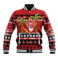 French Polynesia Christmas Baseball Jacket Tiare Chilling Santa Oaoa I teie Noera LT14 Unisex Red - Polynesian Pride