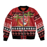French Polynesia Christmas Bomber Jacket Tiare Chilling Santa Oaoa I teie Noera - Polynesian Pride