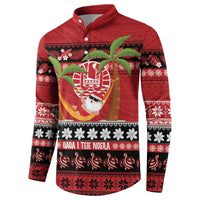 French Polynesia Christmas Button Sweatshirt Tiare Chilling Santa Oaoa I teie Noera LT14 - Polynesian Pride
