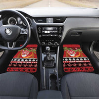 French Polynesia Christmas Car Mats Tiare Chilling Santa Oaoa I teie Noera LT14 Set 2pcs - Front Red - Polynesian Pride