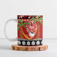 French Polynesia Christmas Ceramic Mug Tiare Chilling Santa Oaoa I teie Noera LT14 Red - Polynesian Pride