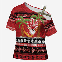 French Polynesia Christmas Cross Shoulder Shirt Tiare Chilling Santa Oaoa I teie Noera LT14 Female Red - Polynesian Pride