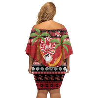 French Polynesia Christmas Family Matching Off Shoulder Short Dress and Hawaiian Shirt Tiare Chilling Santa Oaoa I teie Noera - Polynesian Pride