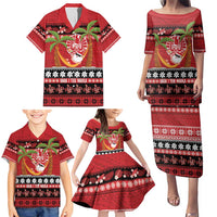 French Polynesia Christmas Family Matching Puletasi and Hawaiian Shirt Tiare Chilling Santa Oaoa I teie Noera - Polynesian Pride