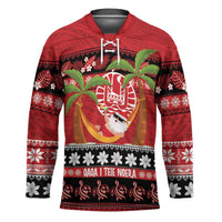 French Polynesia Christmas Hockey Jersey Tiare Chilling Santa Oaoa I teie Noera LT14 Unisex Red - Polynesian Pride