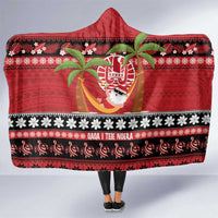 French Polynesia Christmas Hooded Blanket Tiare Chilling Santa Oaoa I teie Noera - Polynesian Pride