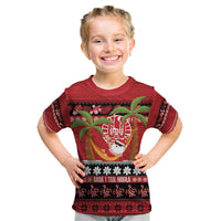 French Polynesia Christmas Kid T Shirt Tiare Chilling Santa Oaoa I teie Noera - Polynesian Pride