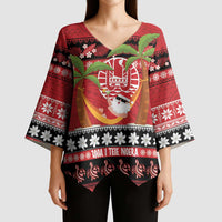French Polynesia Christmas Kimono Sleeve Blouse Tiare Chilling Santa Oaoa I teie Noera LT14 - Polynesian Pride
