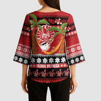 French Polynesia Christmas Kimono Sleeve Blouse Tiare Chilling Santa Oaoa I teie Noera LT14 - Polynesian Pride