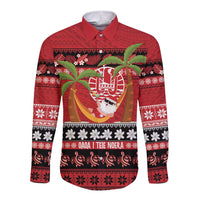 French Polynesia Christmas Long Sleeve Button Shirt Tiare Chilling Santa Oaoa I teie Noera LT14 Unisex Red - Polynesian Pride