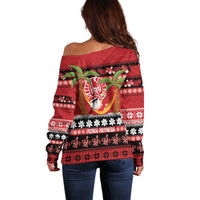 French Polynesia Christmas Off Shoulder Sweater Tiare Chilling Santa Oaoa I teie Noera - Polynesian Pride