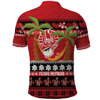 French Polynesia Christmas Polo Shirt Tiare Chilling Santa Oaoa I teie Noera - Polynesian Pride