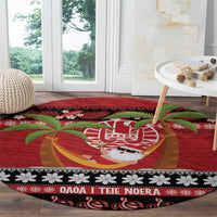 French Polynesia Christmas Round Carpet Tiare Chilling Santa Oaoa I teie Noera - Polynesian Pride