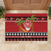 French Polynesia Christmas Rubber Doormat Tiare Chilling Santa Oaoa I teie Noera LT14 Red - Polynesian Pride