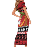 French Polynesia Christmas Short Sleeve Bodycon Dress Tiare Chilling Santa Oaoa I teie Noera LT14 - Polynesian Pride