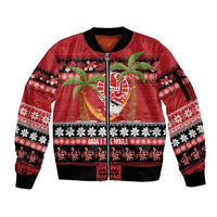 French Polynesia Christmas Sleeve Zip Bomber Jacket Tiare Chilling Santa Oaoa I teie Noera - Polynesian Pride