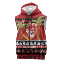 French Polynesia Christmas Sleeveless Zip Hoodie Tiare Chilling Santa Oaoa I teie Noera LT14 Red - Polynesian Pride