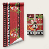 French Polynesia Christmas Wrapping Paper Tiare Chilling Santa Oaoa I teie Noera LT14 58" × 23" Red - Polynesian Pride