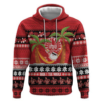 French Polynesia Christmas Zip Hoodie Tiare Chilling Santa Oaoa I teie Noera - Polynesian Pride