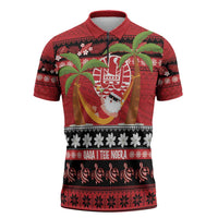 French Polynesia Christmas Zipper Polo Shirt Tiare Chilling Santa Oaoa I teie Noera LT14 Red - Polynesian Pride