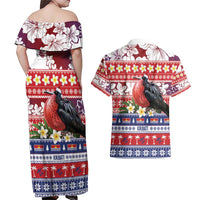 Kiribati Christmas Couples Matching Off Shoulder Maxi Dress and Hawaiian Shirt Frigatebird Santa Tekeraoi n te Kiritimati - Polynesian Pride