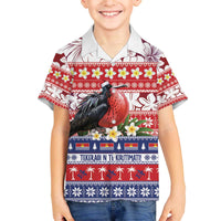Kiribati Christmas Family Matching Off The Shoulder Long Sleeve Dress and Hawaiian Shirt Frigatebird Santa Tekeraoi n te Kiritimati - Polynesian Pride