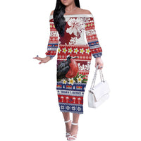 Kiribati Christmas Off The Shoulder Long Sleeve Dress Frigatebird Santa Tekeraoi n te Kiritimati - Polynesian Pride