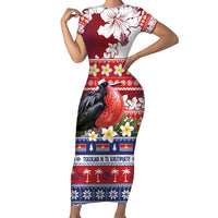 Kiribati Christmas Short Sleeve Bodycon Dress Frigatebird Santa Tekeraoi n te Kiritimati - Polynesian Pride