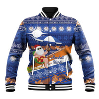 Marshall Islands Christmas Baseball Jacket Beachy Santa Monono ilo raaneoan Nejin LT14 Unisex Blue - Polynesian Pride