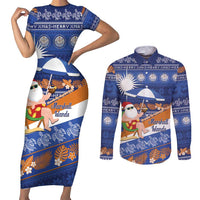 Marshall Islands Christmas Couples Matching Short Sleeve Bodycon Dress and Long Sleeve Button Shirt Beachy Santa Monono ilo raaneoan Nejin - Polynesian Pride