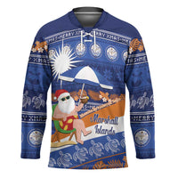 Marshall Islands Christmas Hockey Jersey Beachy Santa Monono ilo raaneoan Nejin LT14 Unisex Blue - Polynesian Pride