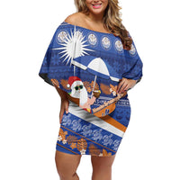 Marshall Islands Christmas Off Shoulder Short Dress Beachy Santa Monono ilo raaneoan Nejin - Polynesian Pride