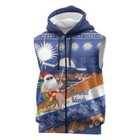 Marshall Islands Christmas Sleeveless Zip Hoodie Beachy Santa Monono ilo raaneoan Nejin LT14 Blue - Polynesian Pride