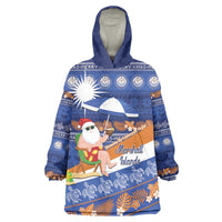 Marshall Islands Christmas Wearable Blanket Hoodie Beachy Santa Monono ilo raaneoan Nejin LT14 One Size Blue - Polynesian Pride