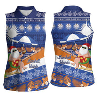 Marshall Islands Christmas Women Sleeveless Polo Shirt Beachy Santa Monono ilo raaneoan Nejin - Polynesian Pride