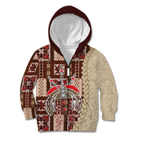 Samoa Tapau Kid Hoodie Samoan Siapo Pattern LT14 Zip Hoodie Brown - Polynesian Pride
