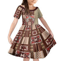 Samoa Tapau Kid Short Sleeve Dress Samoan Siapo Pattern LT14 KID Brown - Polynesian Pride