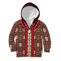 Samoa Siapo Kid Hoodie Tapa Pattern Mix Ula Fala Hibiscus LT14 Zip Hoodie Brown - Polynesian Pride