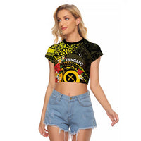 Vanuatu Christmas Raglan Cropped T Shirt Vanuatuan Pig Tusk - Meri Krismas! LT14 Female Black - Polynesian Pride