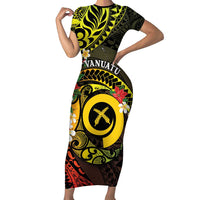Vanuatu Christmas Short Sleeve Bodycon Dress Vanuatuan Pig Tusk - Meri Krismas!
