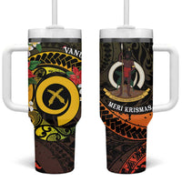 Vanuatu Christmas Tumbler With Handle Vanuatuan Pig Tusk - Meri Krismas! LT14 One Size: 40 oz Black - Polynesian Pride