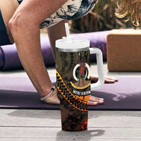 Vanuatu Christmas Tumbler With Handle Vanuatuan Pig Tusk - Meri Krismas! LT14 - Polynesian Pride