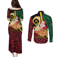 Vanuatu Christmas Couples Matching Puletasi and Long Sleeve Button Shirt Vanuatuan Conch Shell - Meri Krismas! LT14 - Polynesian Pride