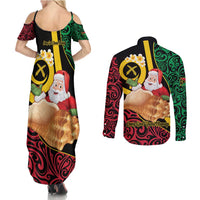 Vanuatu Christmas Couples Matching Summer Maxi Dress and Long Sleeve Button Shirt Vanuatuan Conch Shell - Meri Krismas! LT14 - Polynesian Pride