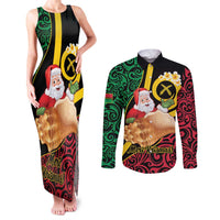 Vanuatu Christmas Couples Matching Tank Maxi Dress and Long Sleeve Button Shirt Vanuatuan Conch Shell - Meri Krismas! LT14 Black - Polynesian Pride
