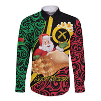 Vanuatu Christmas Long Sleeve Button Shirt Vanuatuan Conch Shell - Meri Krismas! LT14 Unisex Black - Polynesian Pride